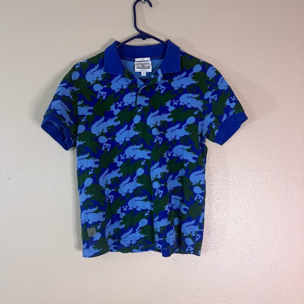 Lacoste and Minecraft Blue and Green Pattern Polo S